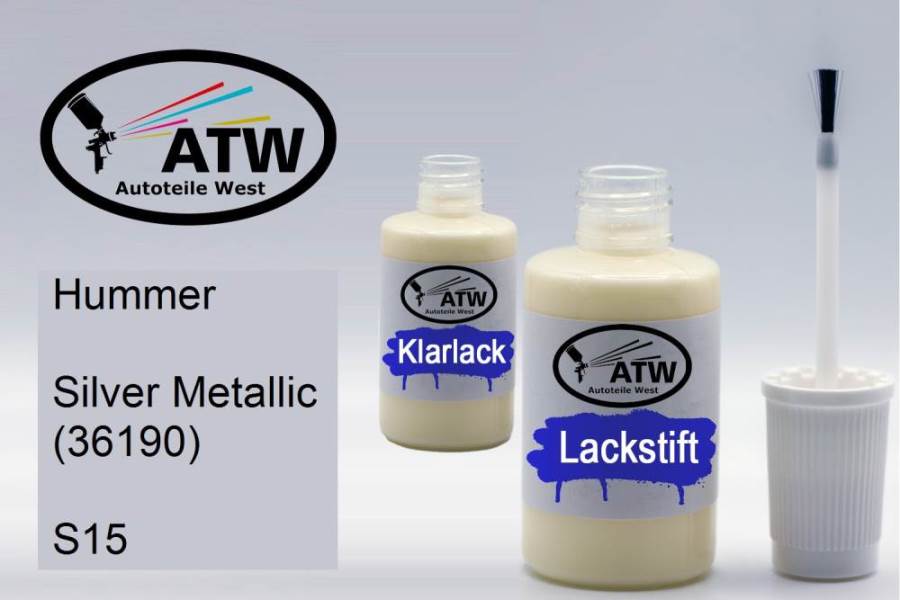 Hummer, Silver Metallic (36190), S15: 20ml Lackstift + 20ml Klarlack - Set, von ATW Autoteile West.